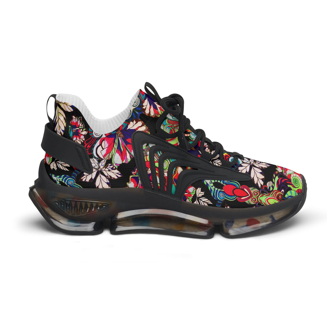 Black Floral Pop OTT Women's Mesh Knit Sneakers