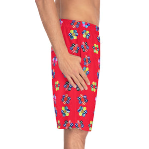 Red Geo Candy Floral Men's Board Shorts (AOP)