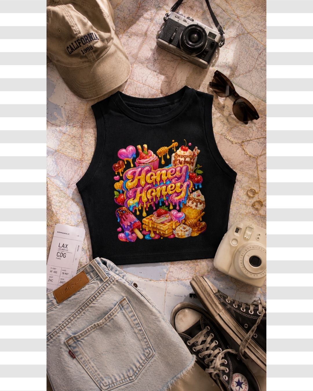 Black Honey Candycore Indulgent Graphic Dessert Typography Knit Crop Top