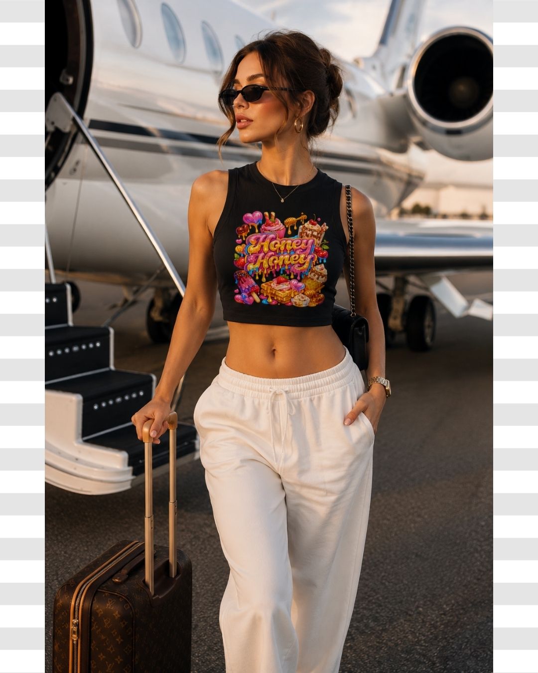 Black Honey Candycore Indulgent Graphic Dessert Typography Knit Crop Top