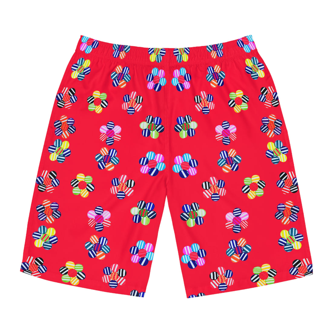 Red Geo Candy Floral Men's Board Shorts (AOP)