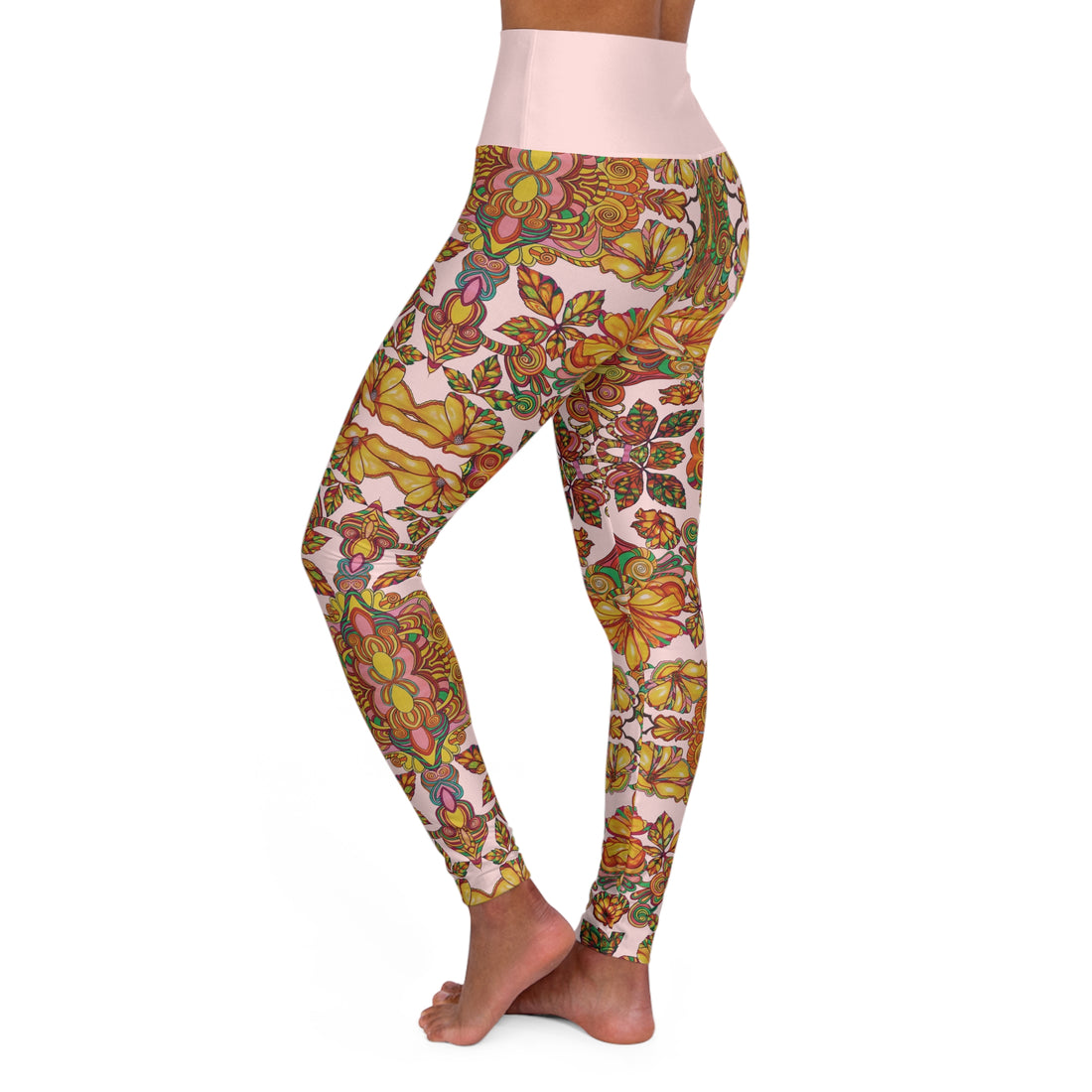 Pale Pink Artsy Floral Yoga Leggings