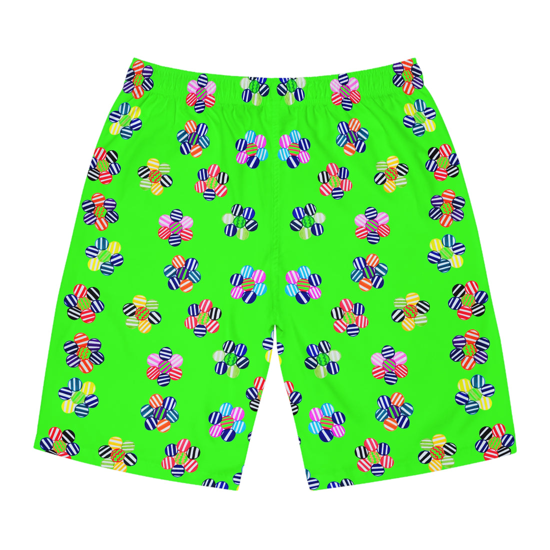 Neon Green Geo Candy Floral Men's Board Shorts (AOP)