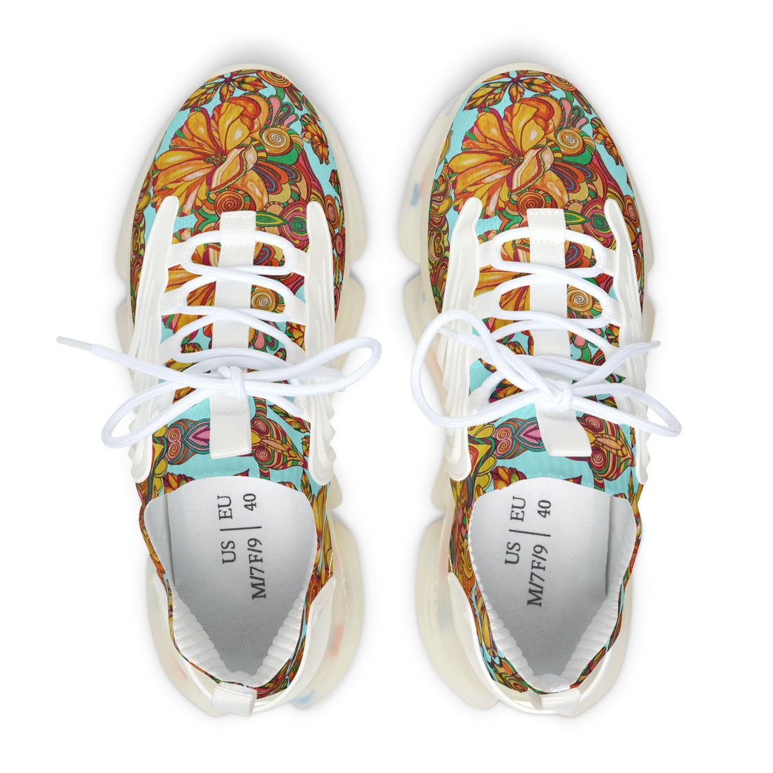 Icy Blue Artsy Floral OTT Women's Mesh Knit Sneakers