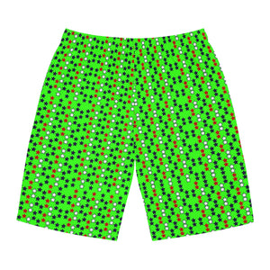 neon green star print board shorts for men
