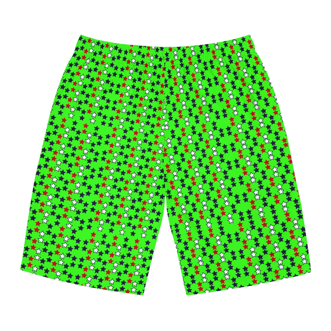 Neon Green Star Print Men's Board Shorts (AOP)