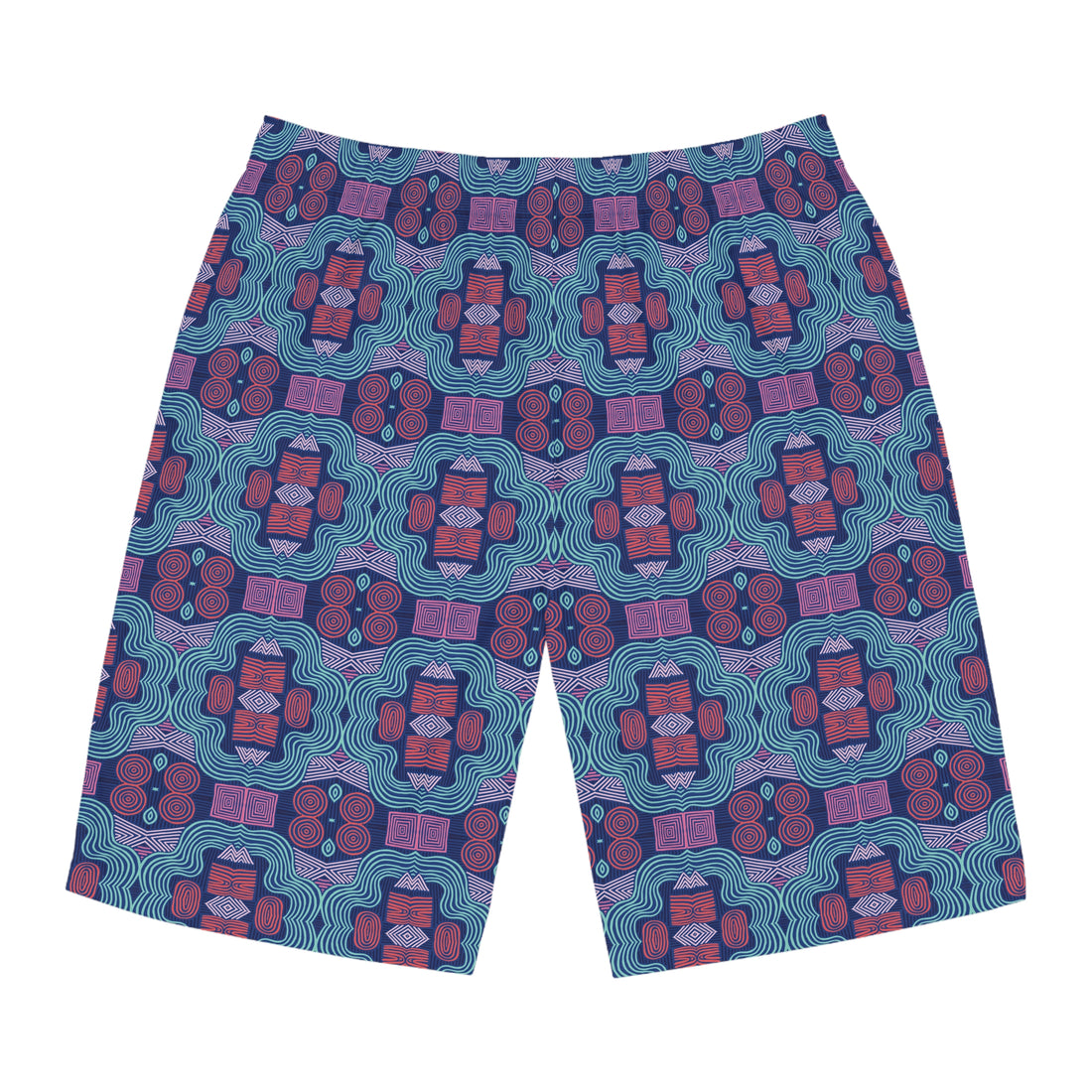 Blue Geometric Print Men's Board Shorts (AOP)