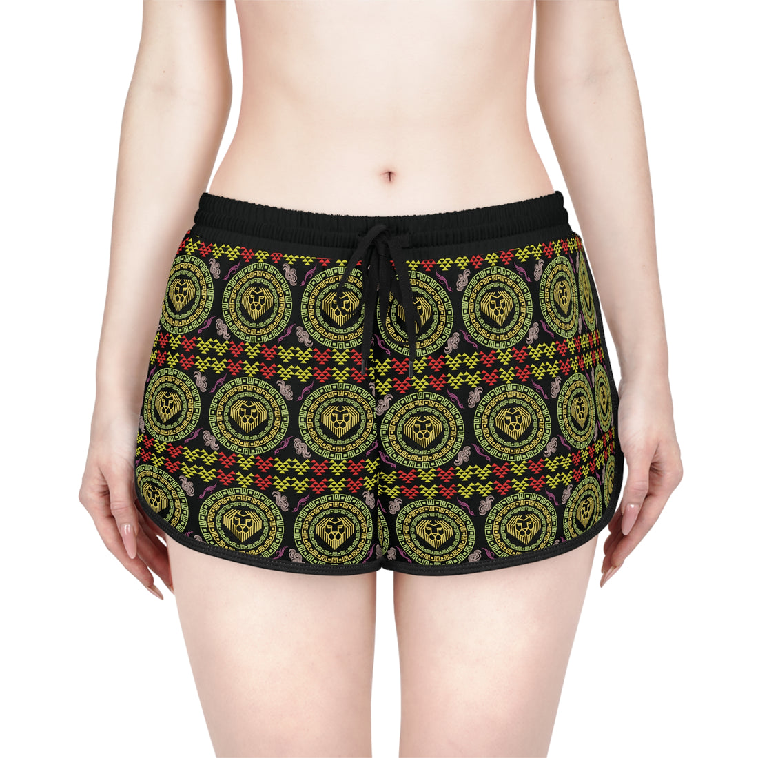 Black Geo Lion Head Relaxed Gym Shorts