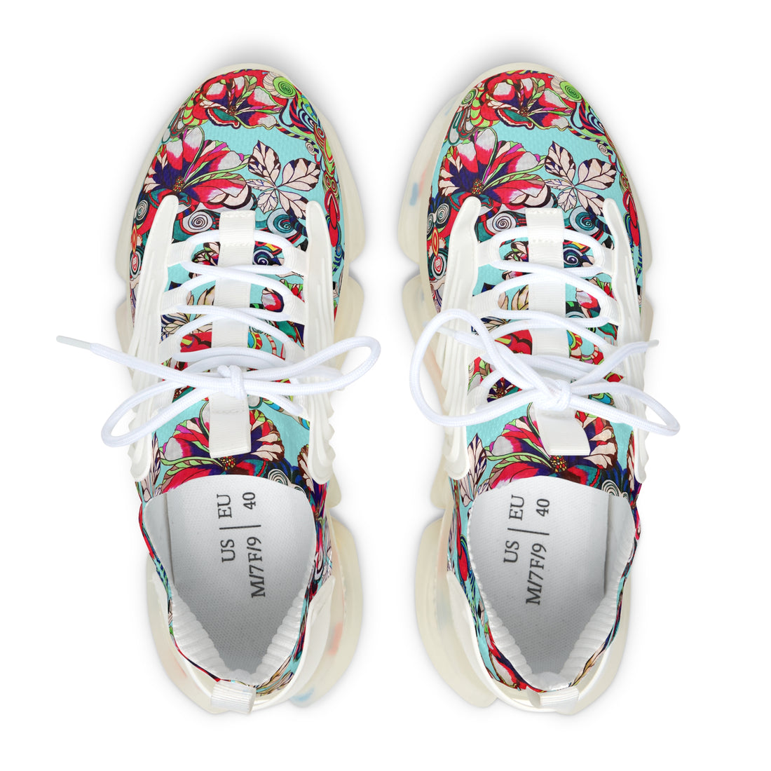 icy blue women's graphic floral print mesh knit sneakers