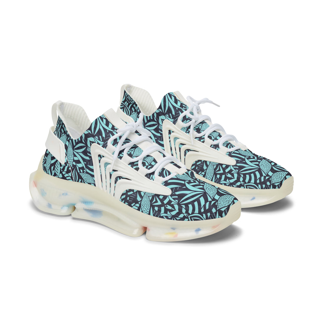 Icy Blue Tropical Minimalist OTT Women's Mesh Knit Sneakers