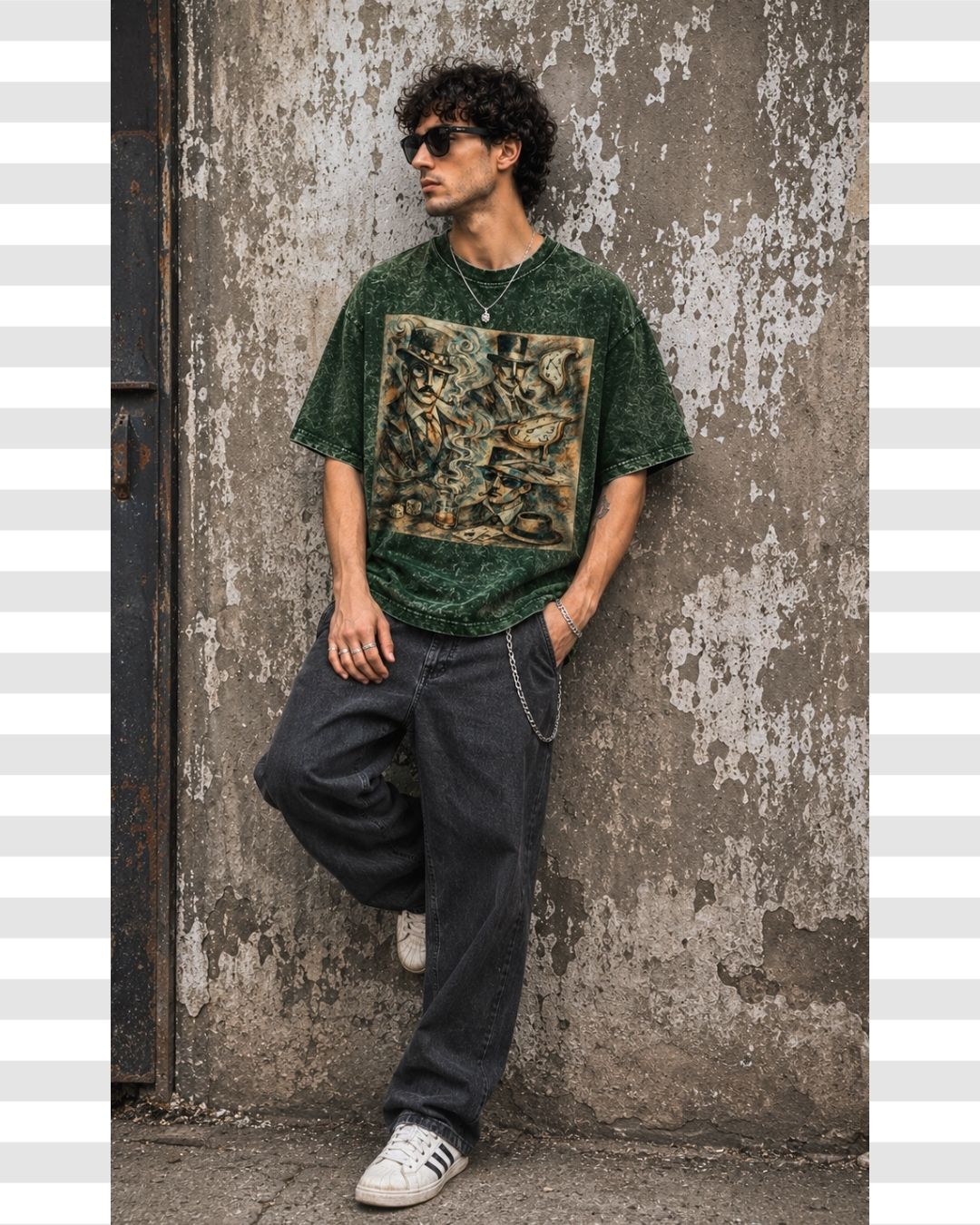 Men's Surrealist Artcore Pica-Dali Oversized Acid Wash Cotton Tee
