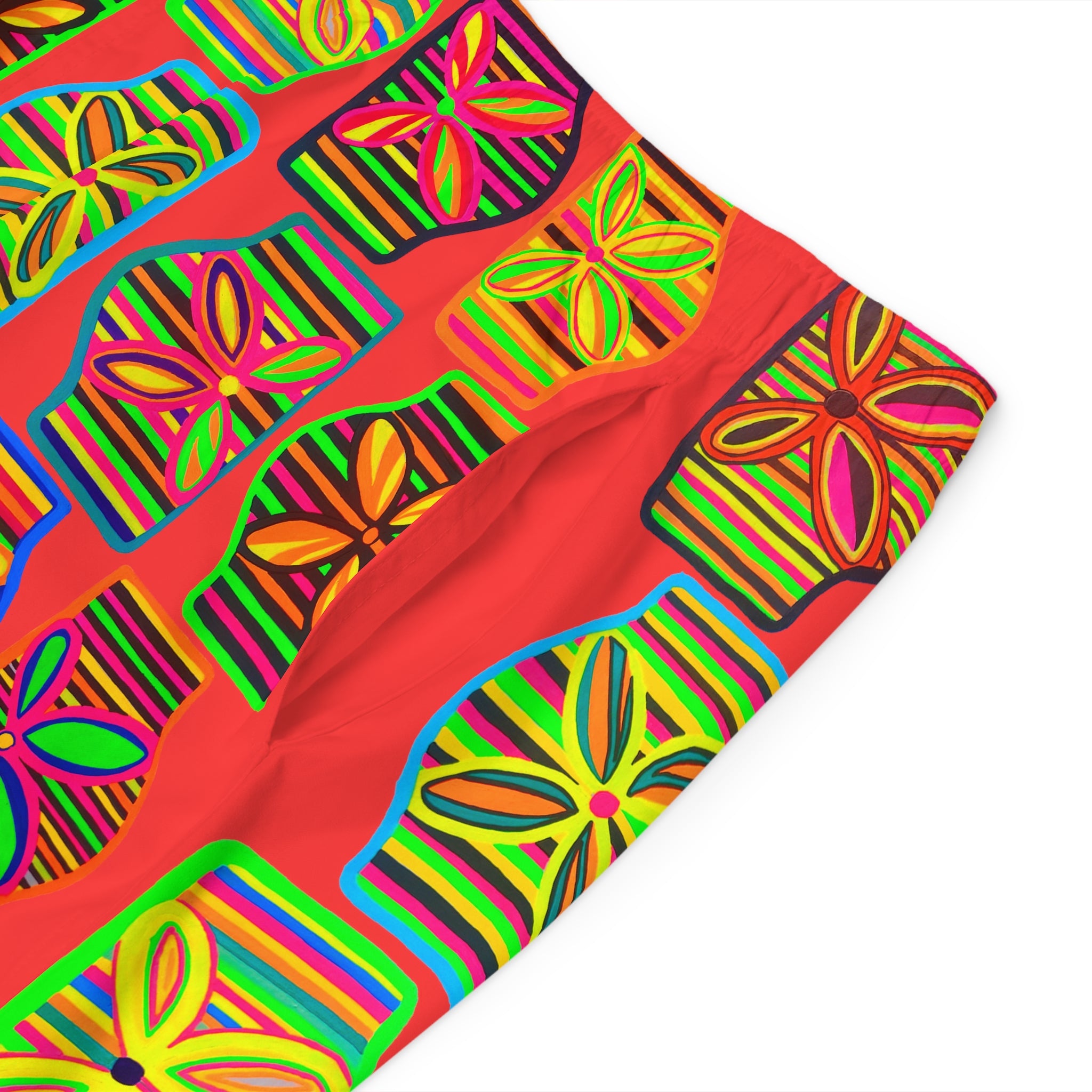 Vermillion Deco Print Men's Board Shorts (AOP)