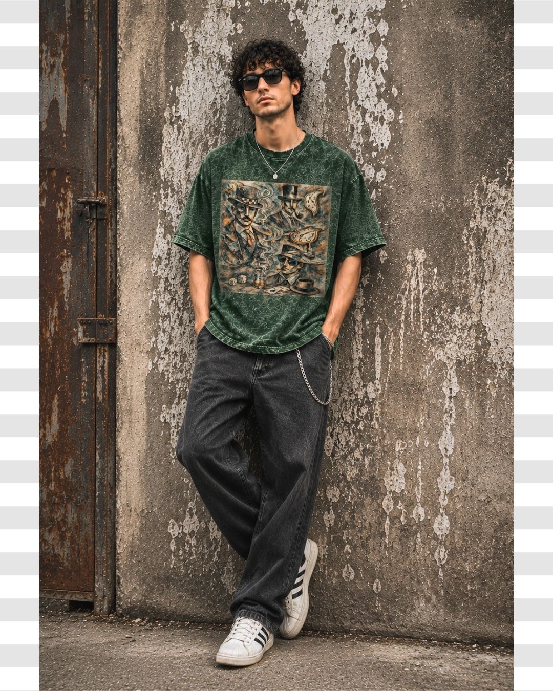 Men's Surrealist Artcore Pica-Dali Oversized Acid Wash Cotton Tee