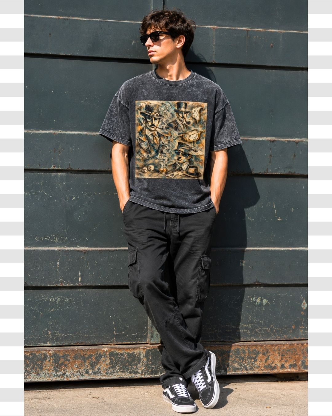 Men's Surrealist Artcore Pica-Dali Oversized Acid Wash Cotton Tee