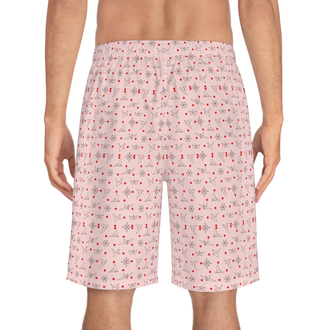 Pale Pink Origami Men's Board Shorts (AOP)