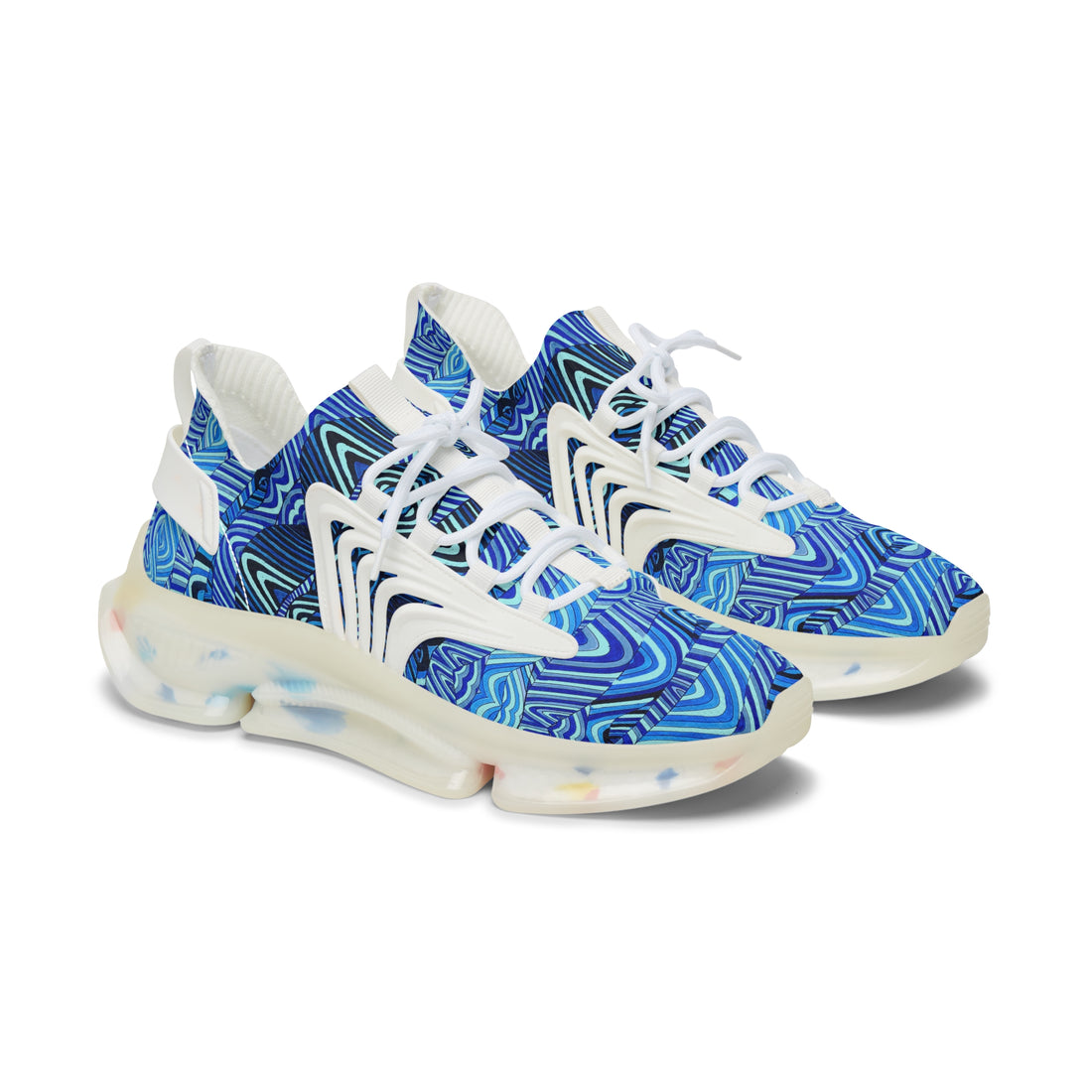 icy blue women's sonic waves print mesh knit sneakers