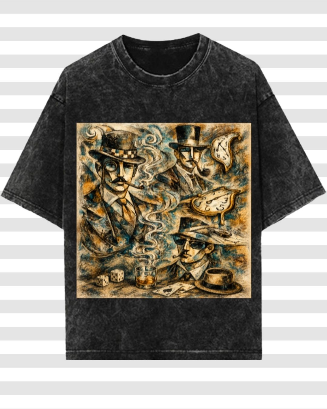 Men's Surrealist Artcore Pica-Dali Oversized Acid Wash Cotton Tee