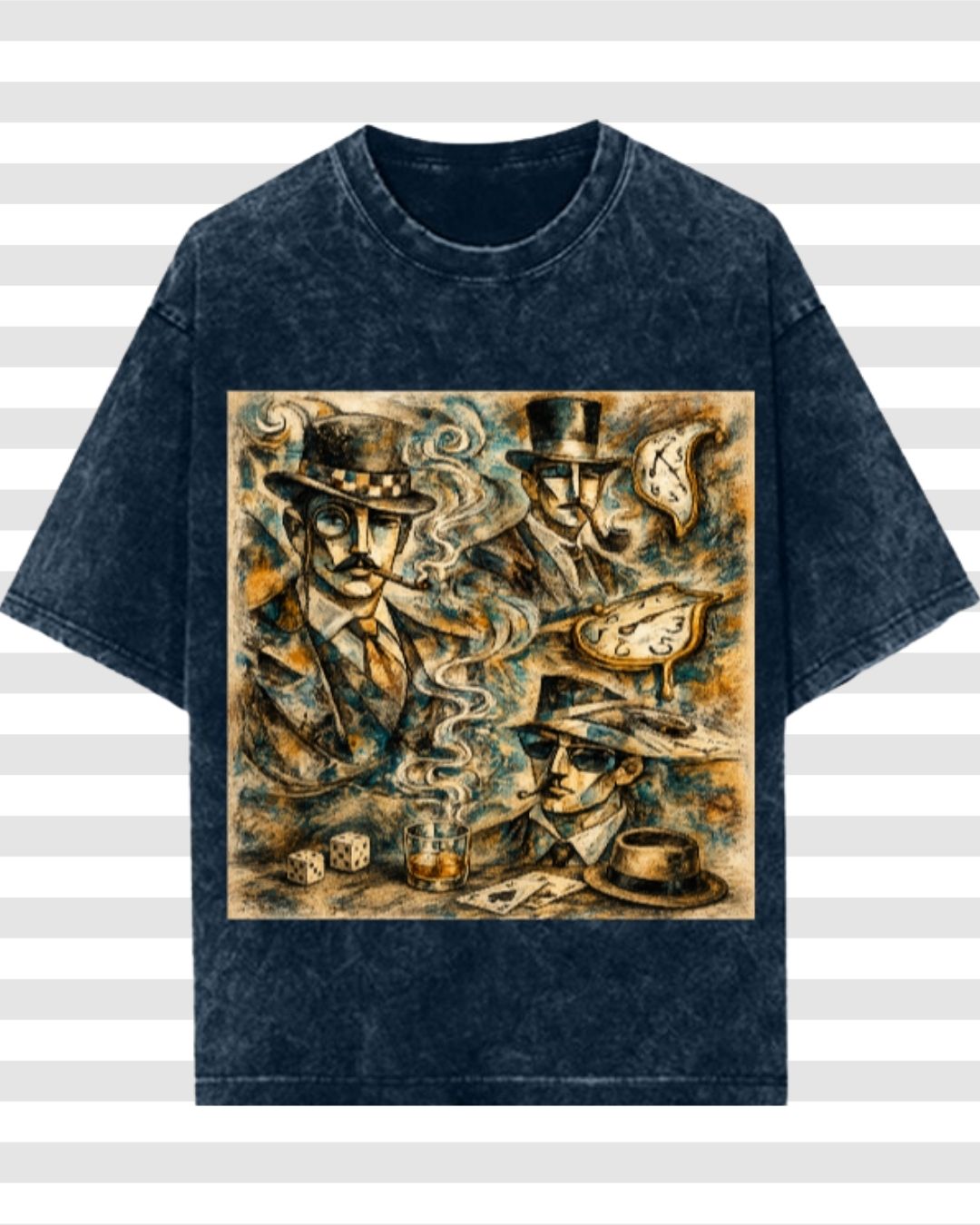 Men's Surrealist Artcore Pica-Dali Oversized Acid Wash Cotton Tee