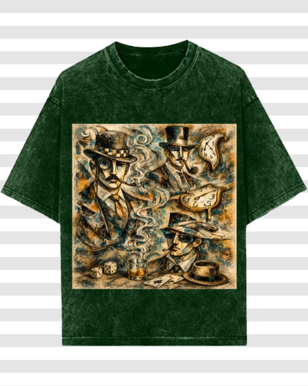 Men's Surrealist Artcore Pica-Dali Oversized Acid Wash Cotton Tee