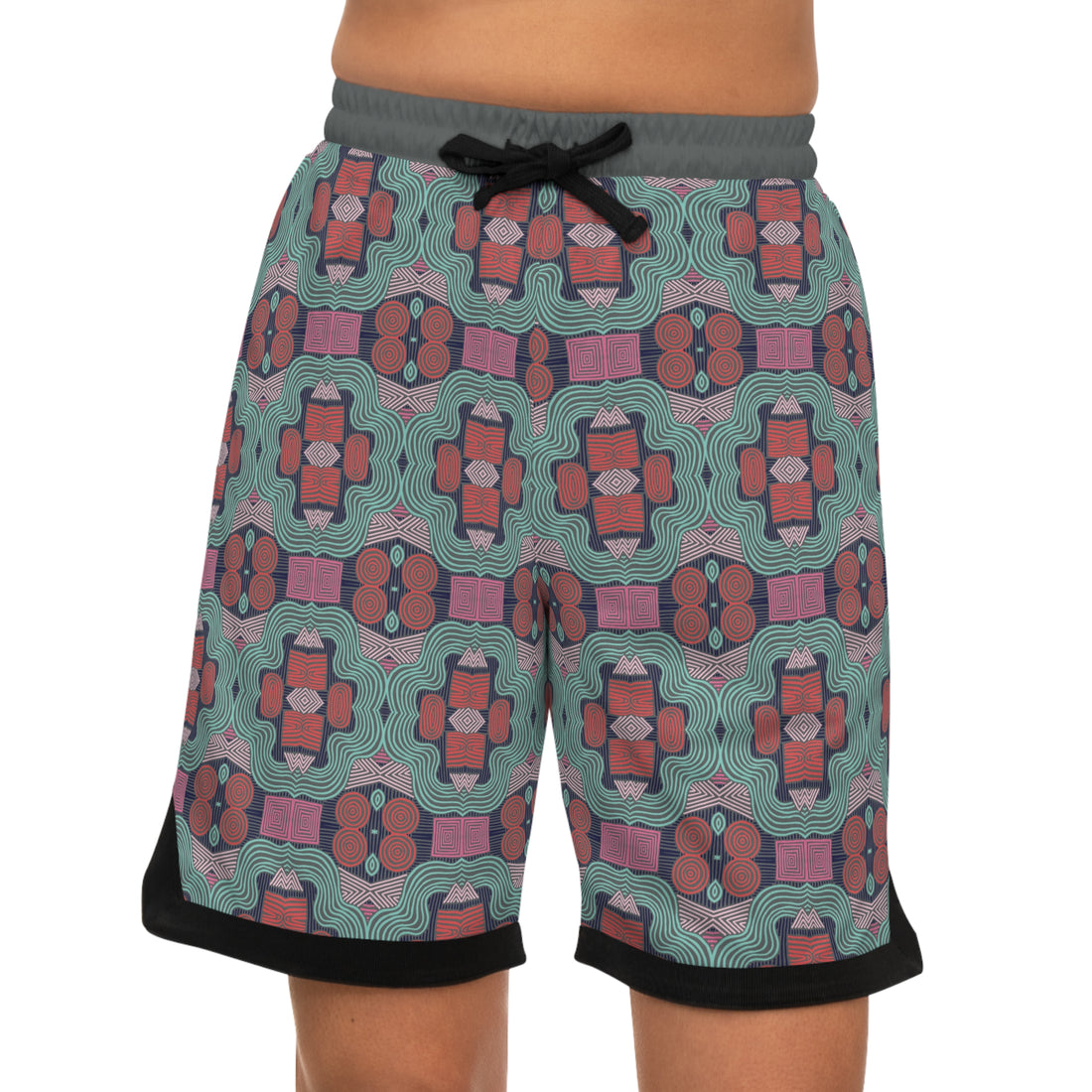 Ash Geometric Print Basketball Rib Shorts (AOP)