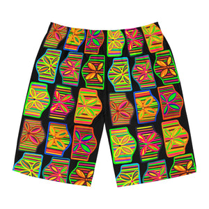 Black Deco Print Men's Board Shorts (AOP)