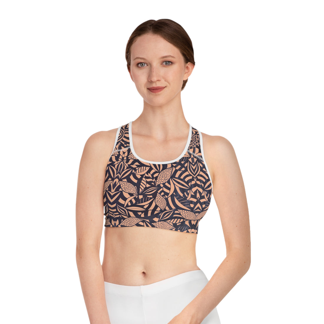 Peach Fuzz Tropical Minimalist Racerback (AOP) Sports Bra