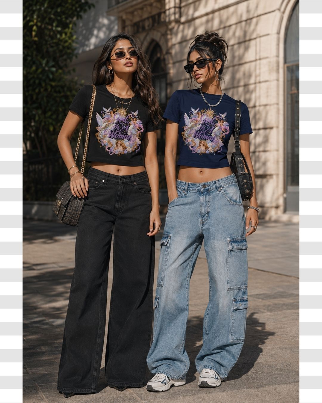 "God Is A Woman" Typography Celestial Angelic Print Crop T-Shirt
