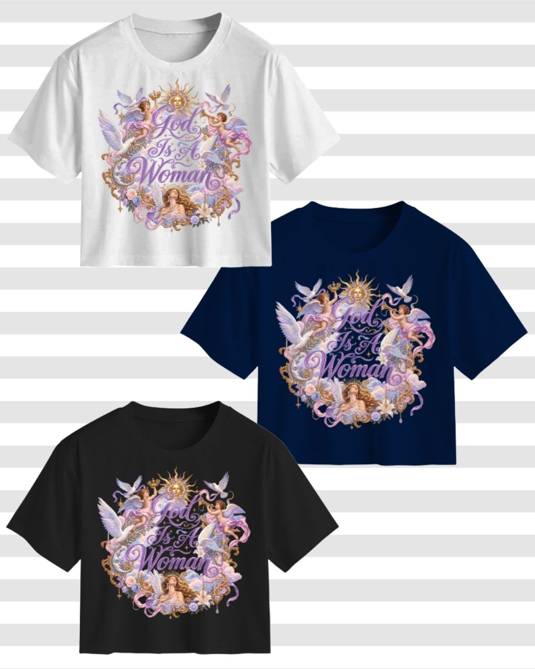 "God Is A Woman" Typography Celestial Angelic Print Crop T-Shirt