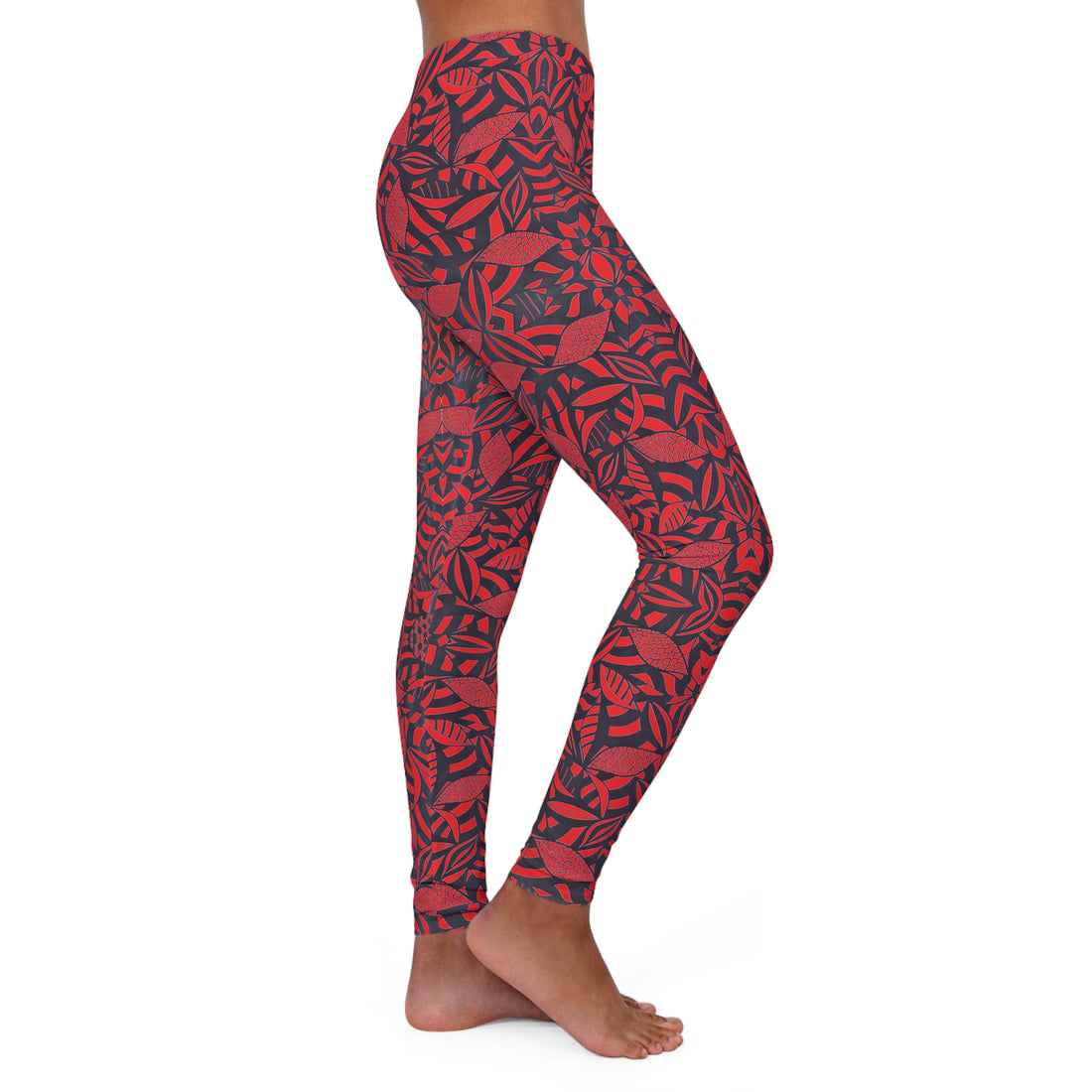 Red Tropical Minimalist Spandex Leggings