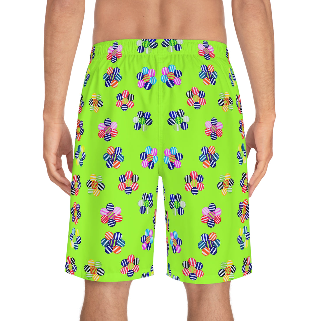 Lime Geo Candy Floral Men's Board Shorts (AOP)