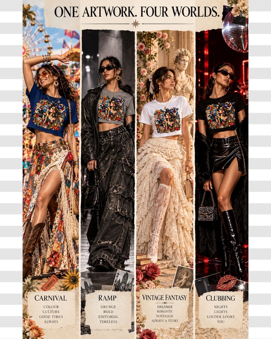 Maximalist Cubist Art Muse Cotton Cropped T-shirt For Women