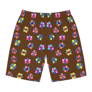 Brown Geo Candy Floral Men's Board Shorts (AOP)