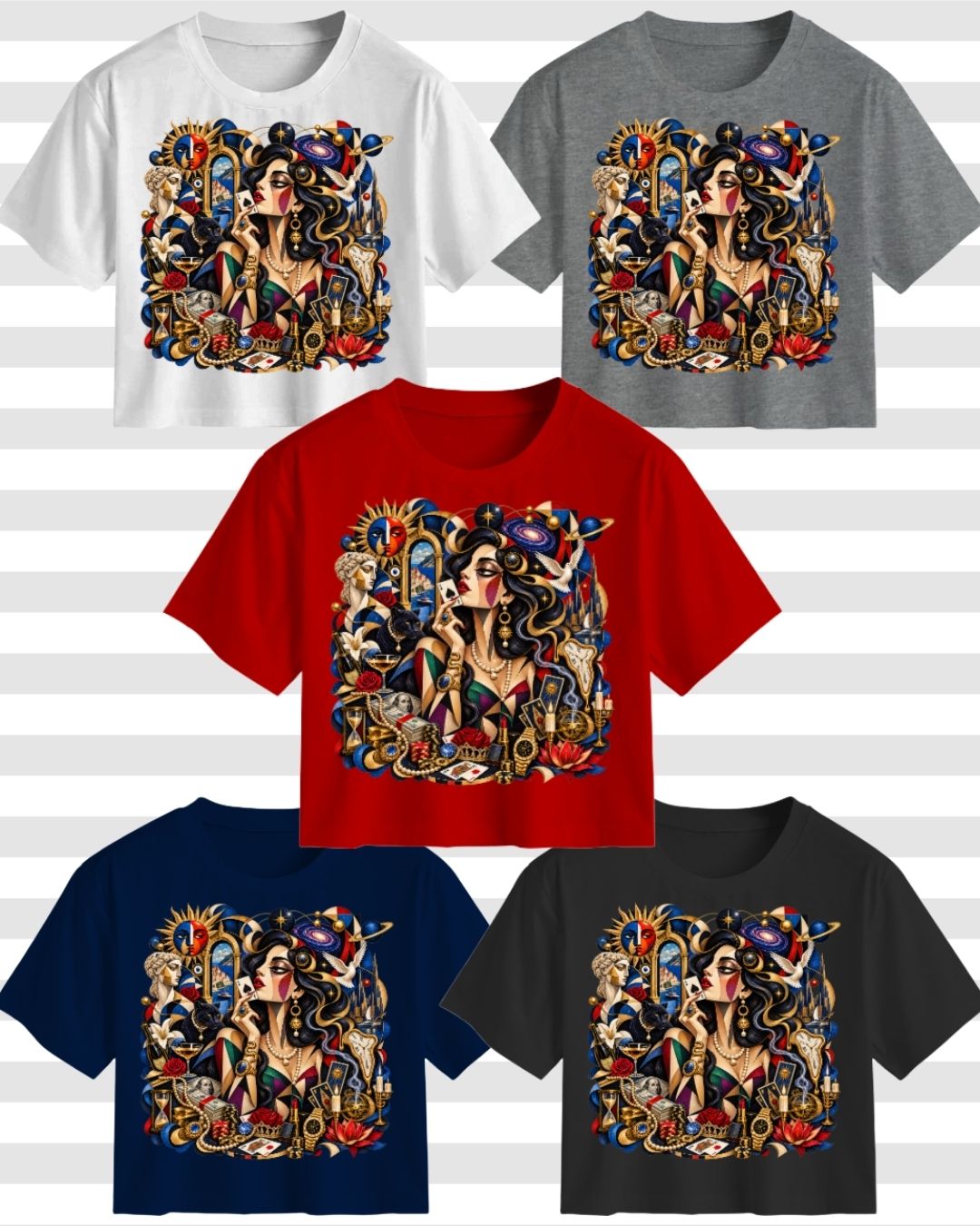 Maximalist Cubist Art Muse Cotton Cropped T-shirt For Women