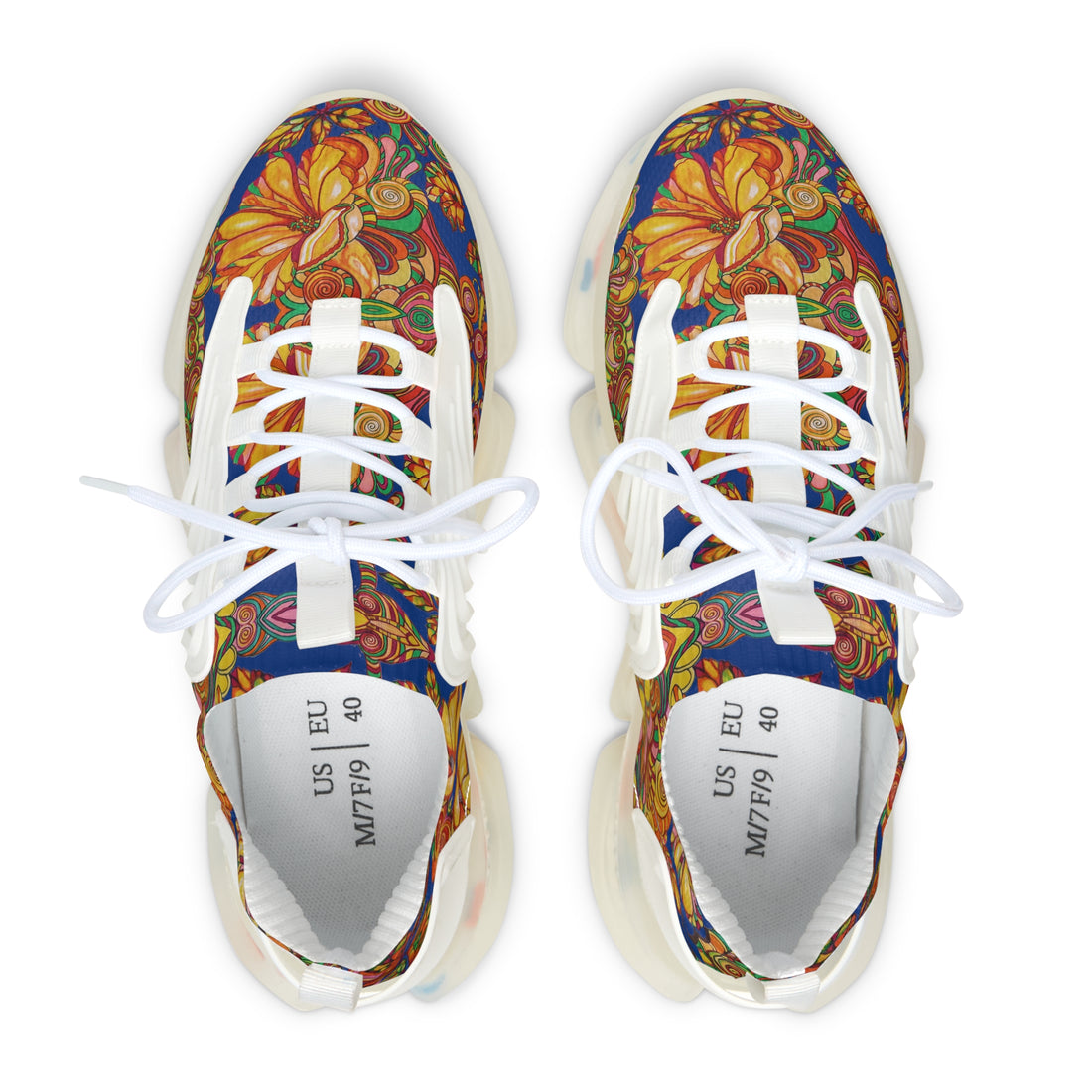 Royal Blue Artsy Floral OTT Women's Mesh Knit Sneakers