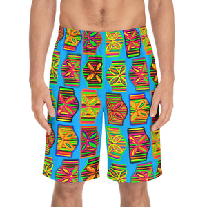 Aqua Deco Print Men's Board Shorts (AOP)