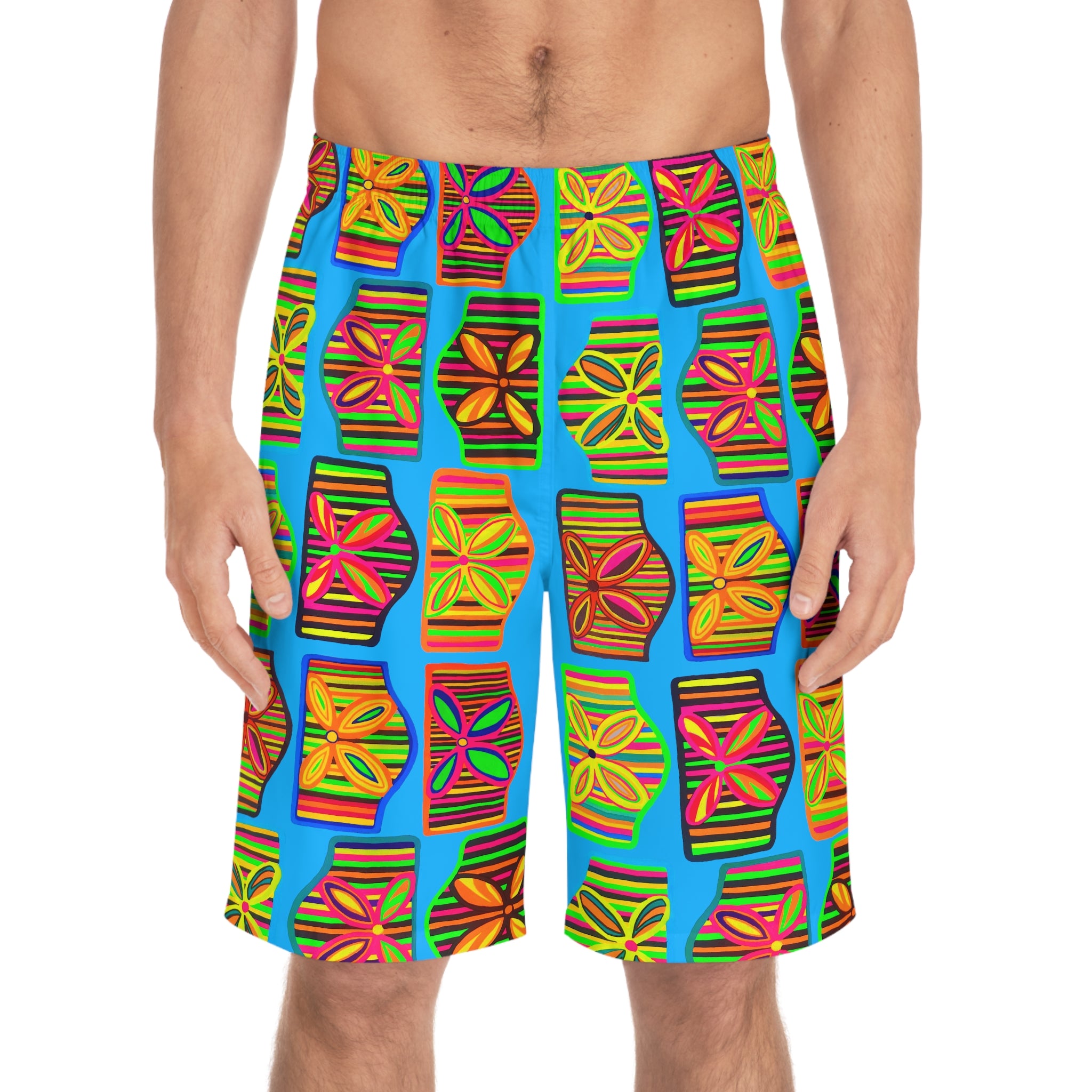 Aqua Deco Print Men's Board Shorts (AOP)