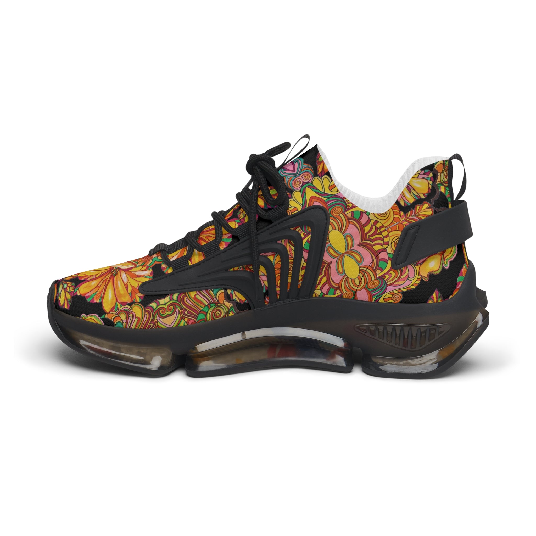 Black Artsy Floral OTT Women's Mesh Knit Sneakers