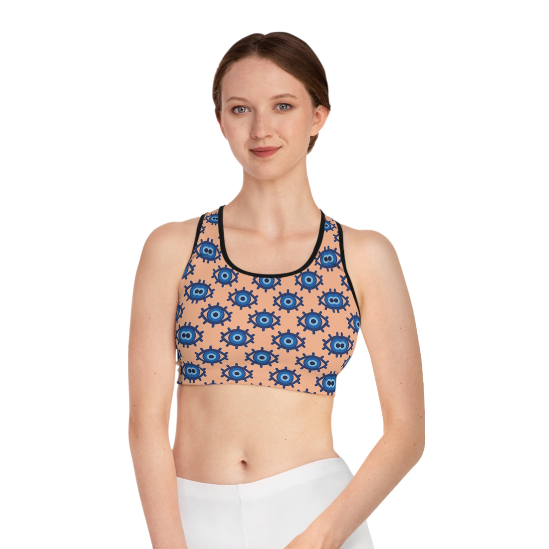 Peach Fuzz Evil Eye (AOP) Sports Bra