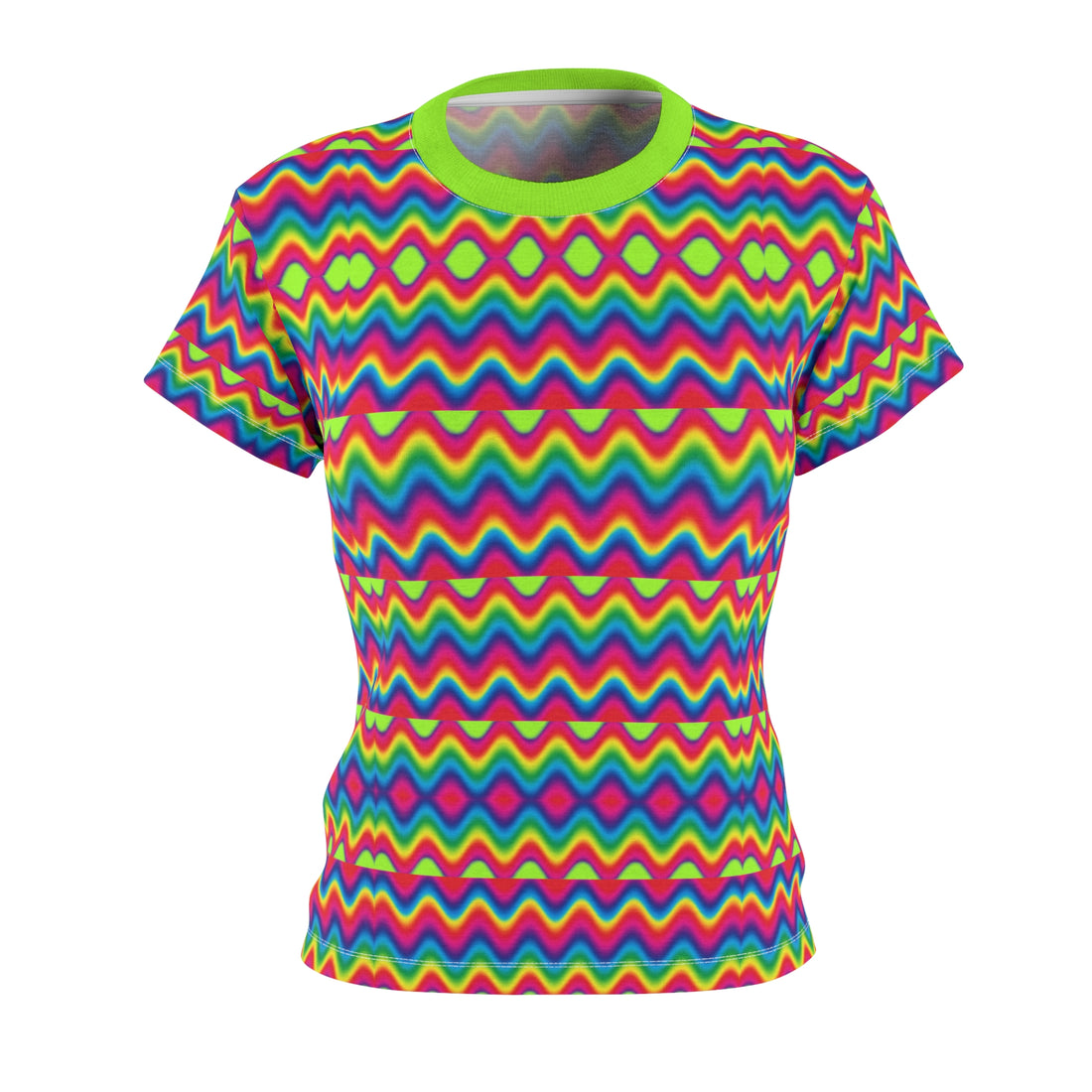 lime green multi colour scallop print pschedelic women's cap sleeves t-shirt