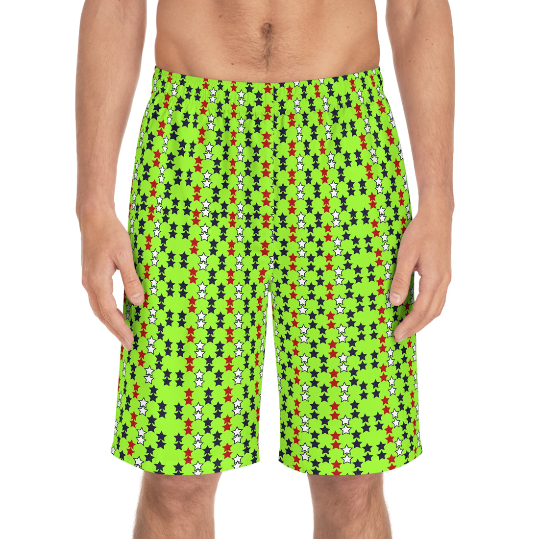 Lime green star print board shorts for men