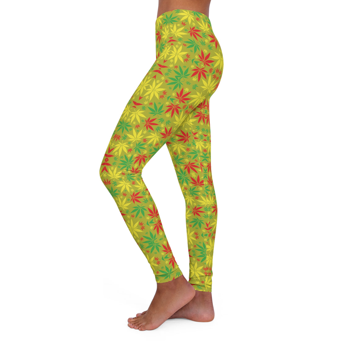 Olive Glow Tropical Rasta Toned Spandex Leggings