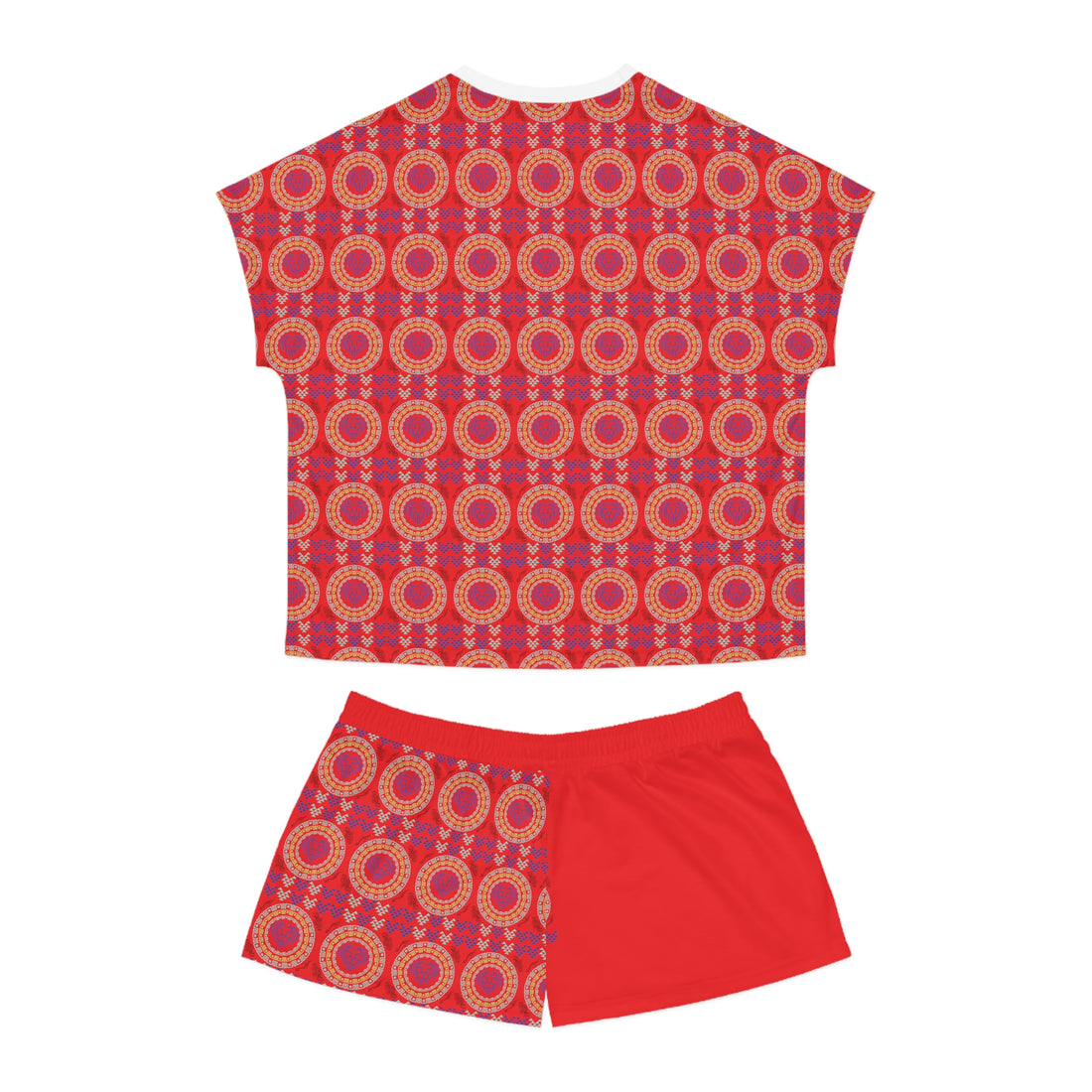 Red Geo Lion Head Short Pajama Set (AOP)