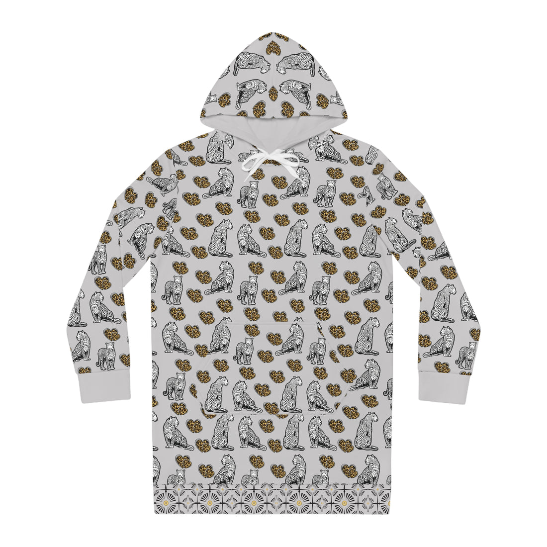 Slate Cheetah Hearts Hoodie Dress (AOP)