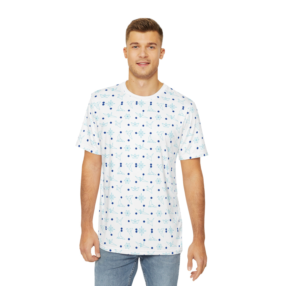 White Origami Men's Polyester Tee (AOP)