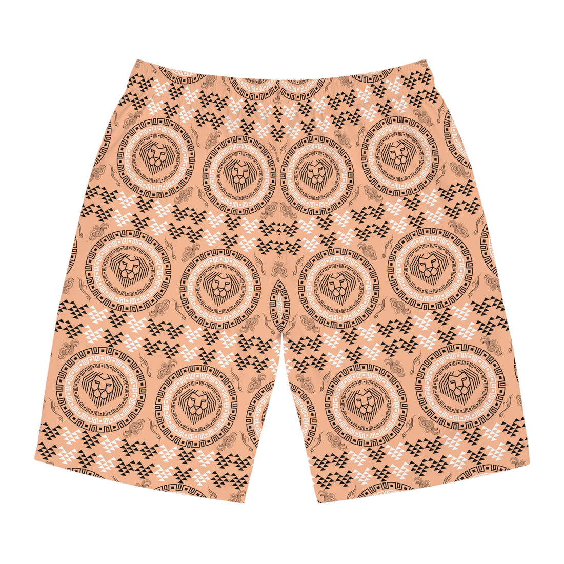 Peach Geo Lion Head Men's Board Shorts (AOP)