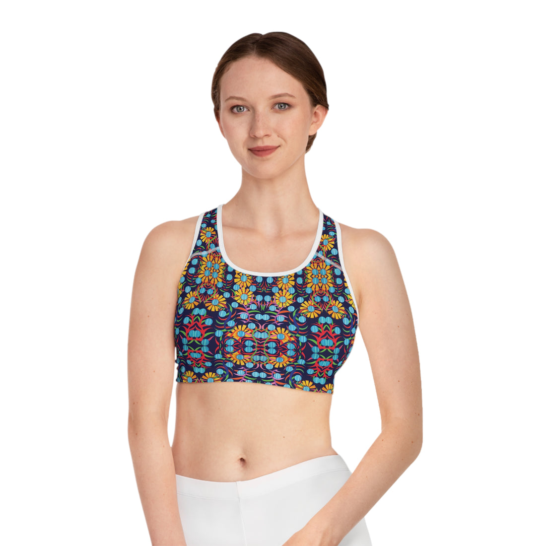 Ink Sunflower Print Racerback (AOP) Sports Bra