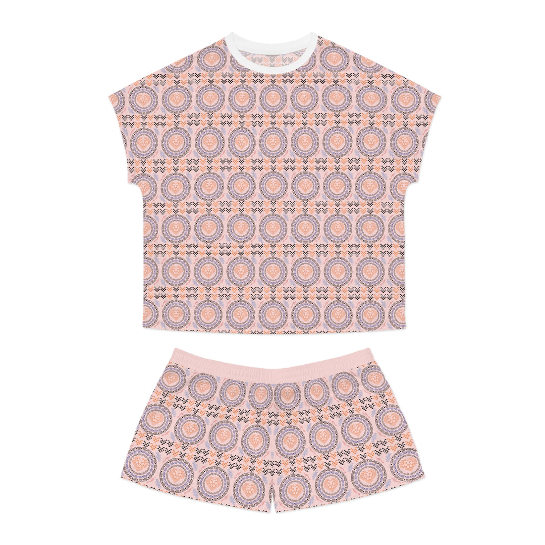 Pale Pink Geo Lion Head Short Pajama Set (AOP)