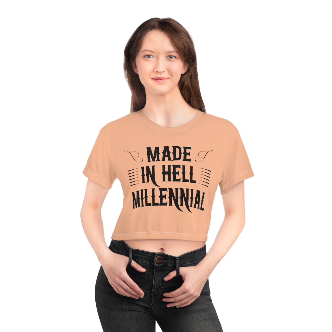 Peach Millennial AOP Crop Tee