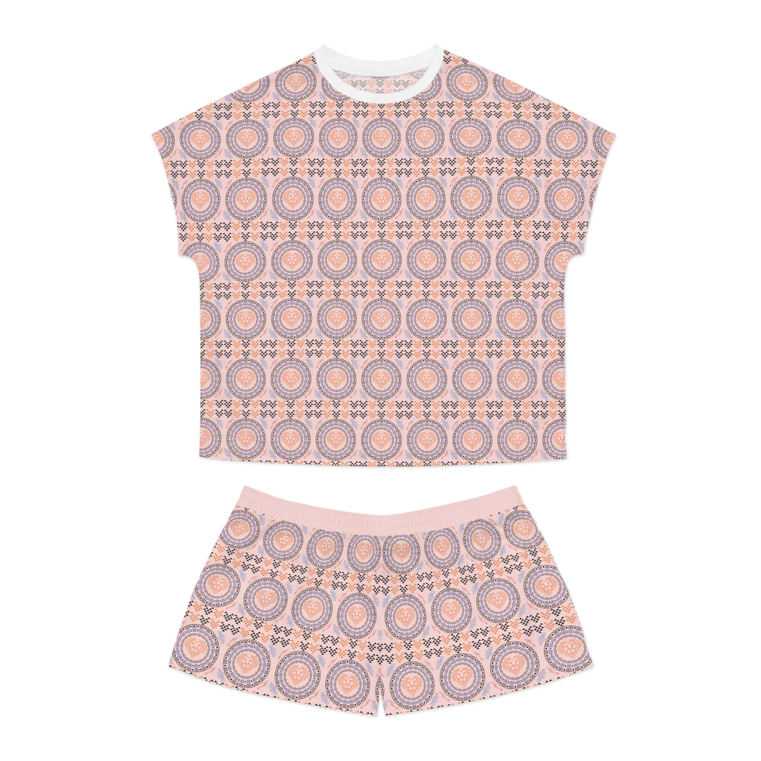 Pale Pink Geo Lion Head Short Pajama Set (AOP)