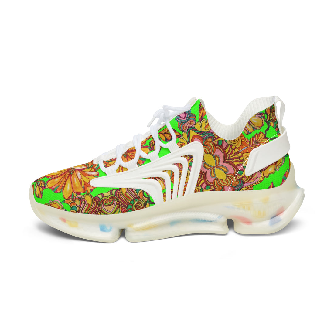 Neon Green Artsy Floral OTT Women's Mesh Knit Sneakers